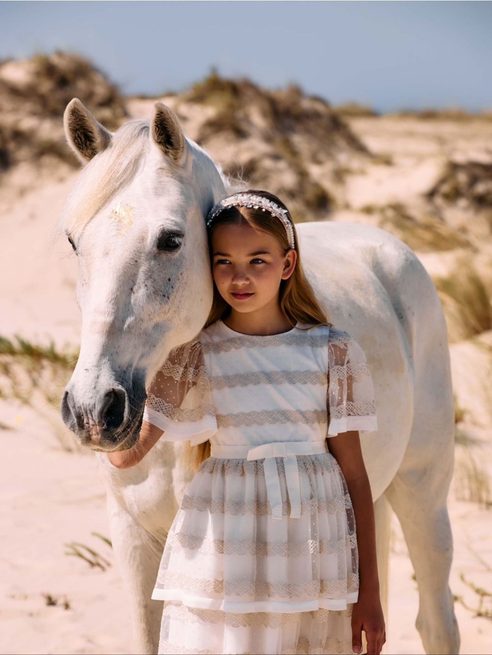 Elegant White and Gold Kids Formal Dress